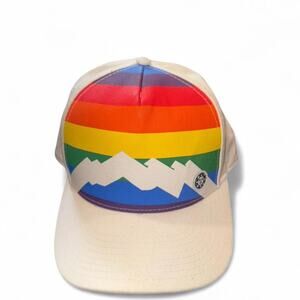 Pukka White Rainbow Mountain Trucker Hat Adjustable Outdoor Hiking Y2K Graphic